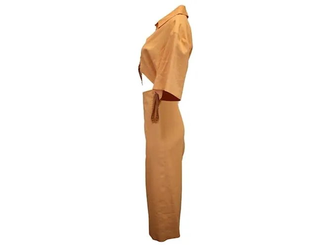 Autre Marque Christopher Esber Vestido camisero midi con cuentas en viscosa naranja 