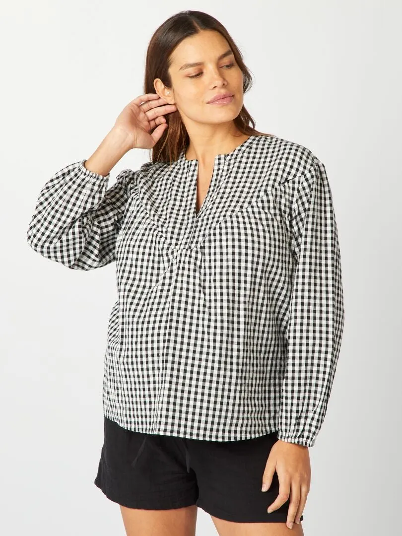 Blusa de lactancia con estampado vichy - NEGRO
