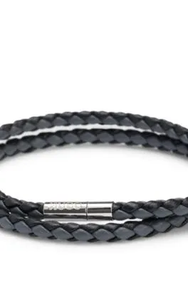 Brazalete de dos tonos con doble vuelta en piel trenzada italiana