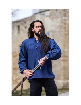 Camisa medieval Adrián con cordones, color azul