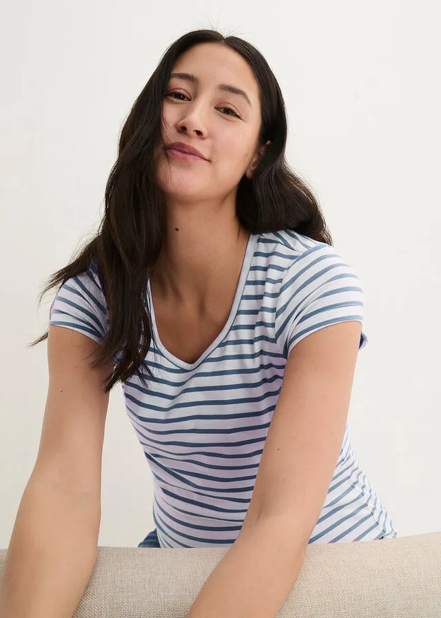 Camiseta premamá/de lactancia Azul oscuro-blanco de rayas