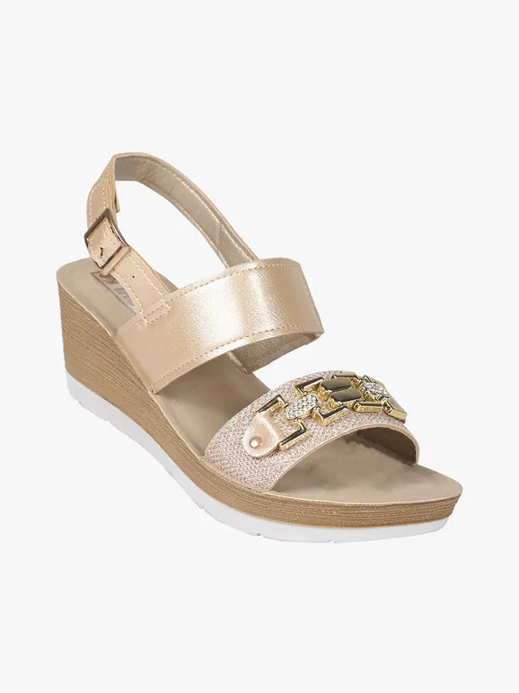 Inblu Sandalias de mujer con purpurina, cuña y pedrería.