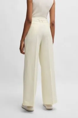 Pantalones de pernera ancha en lana, lino y elástico