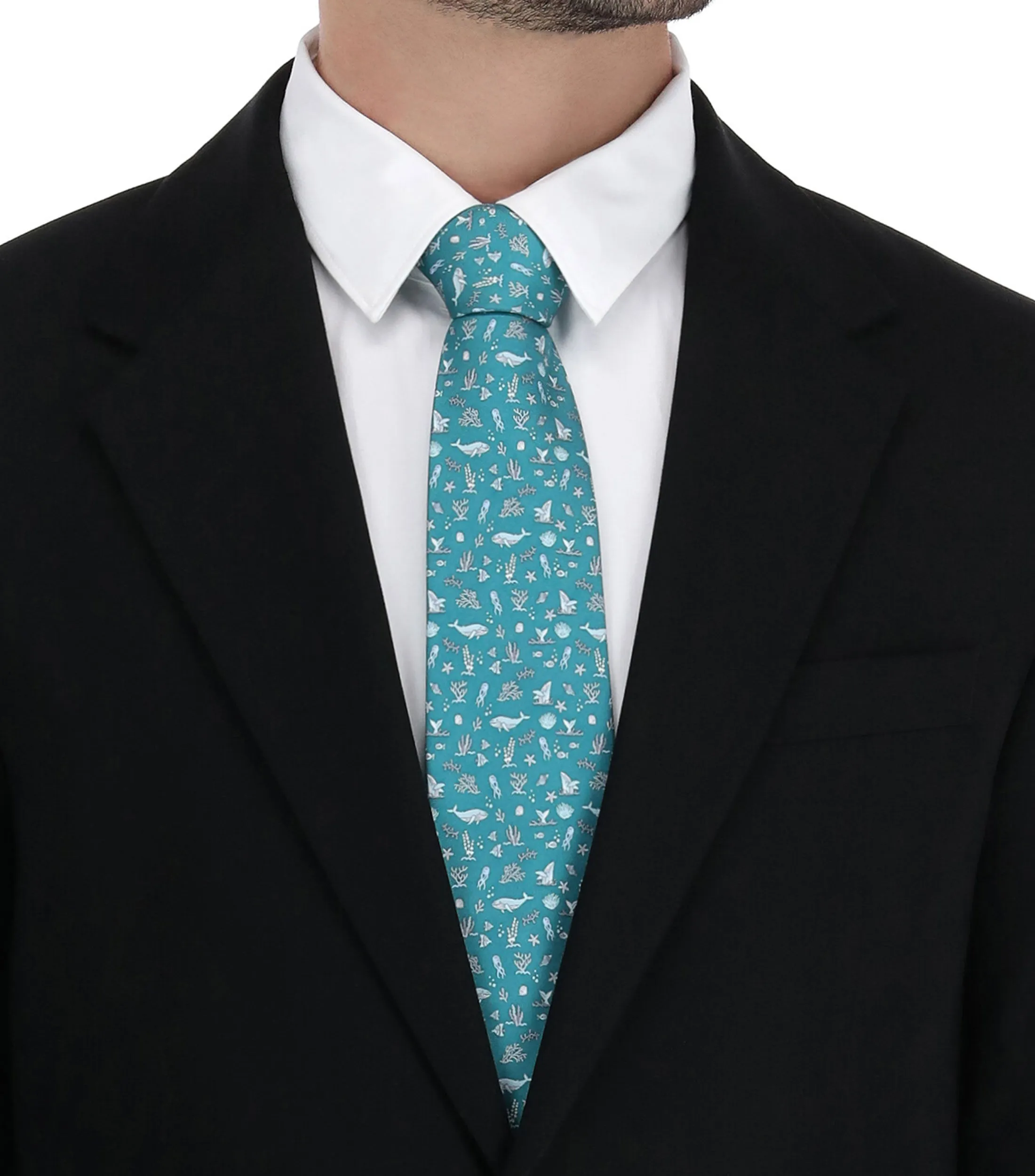 Pineda Covalin Corbata ancha de seda turquesa con ballenas