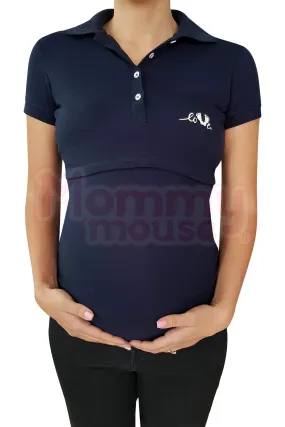Playera maternidad-lactancia Tipo Polo. Marino