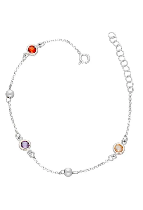 Pulsera plata ley con entrepiezas bolas y piedras