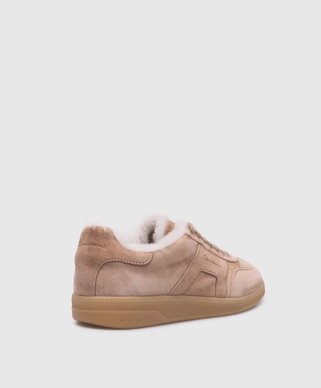 Santoni DBS Oly beige suede sneakers with fur