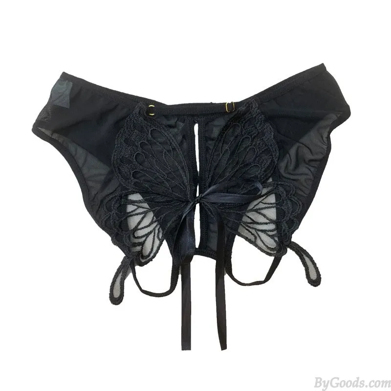 Sexy Back Hollow Butterfly Lace Mesh Crotchless Briefs Butterfly Women's Underpants Lingerie 