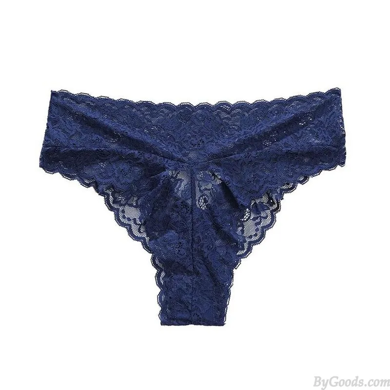 Sexy Breathable Hollow Lace Mid-Waist Thong T-Back Lingerie Underpants Hipster Briefs Women's Underwear Panties