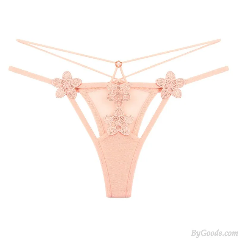 Sexy Flower Mesh Sheer Backless Hollow Panties Underwear T-Back Lingerie Erotic Slutty Underpants Naughty Briefs Women's G-strin