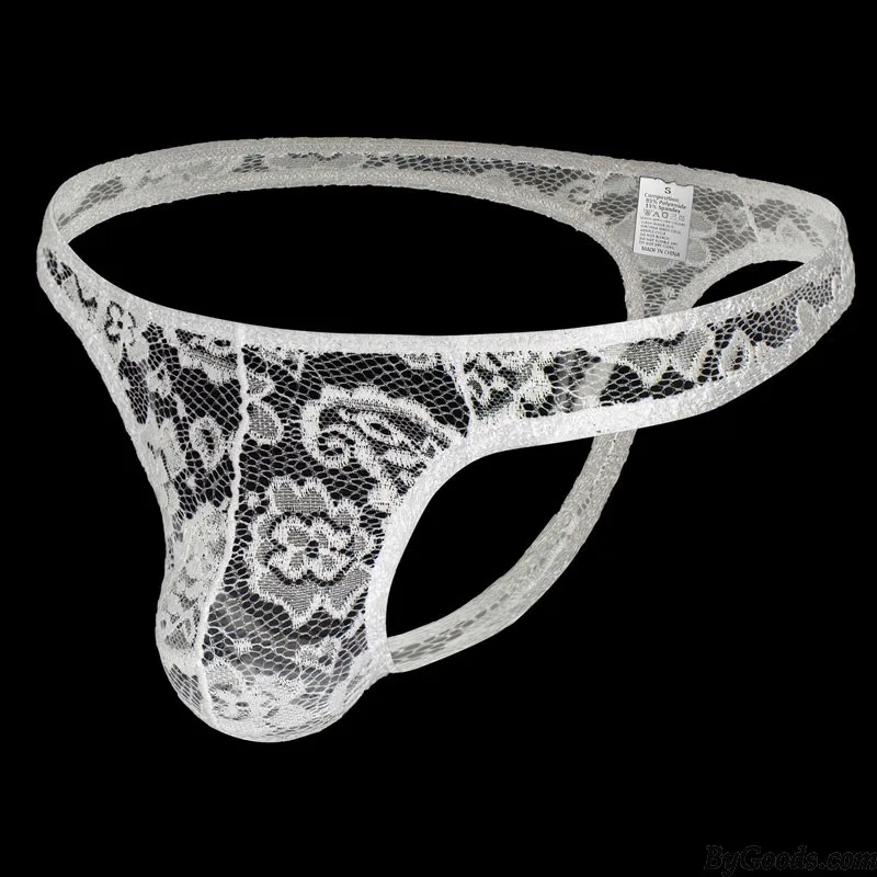 Sexy Hollow Flower Lace G-String Thong T-Back Briefs Panty Bulge Pouch Underwear Panties Men's Lingerie