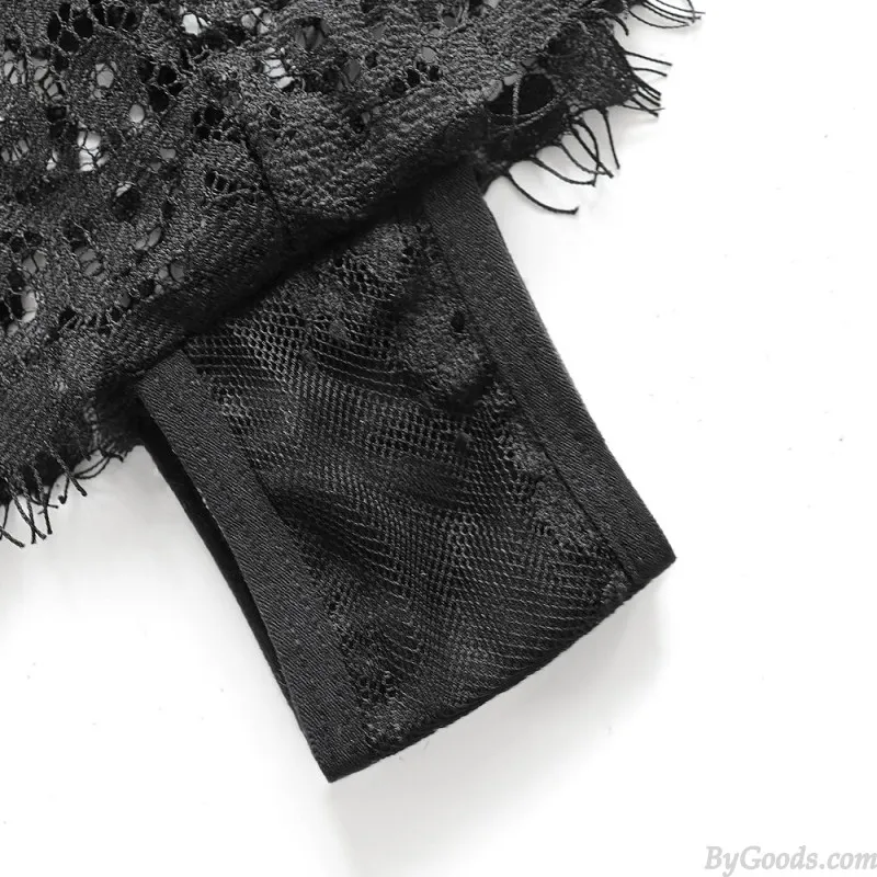 Sexy Hollow Lace Perspective Bra Black Eyelash Lace Three-piece Set Women's Lingerie
