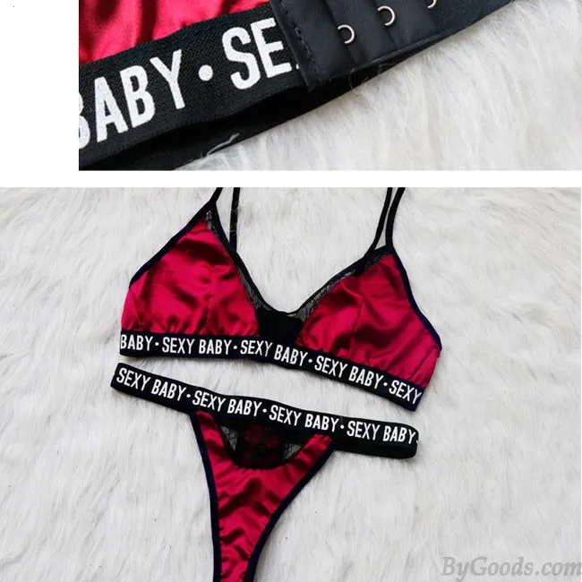 Sexy Sexy Baby Letter Hollow Wine Red Lace Intimate Women Lingerie