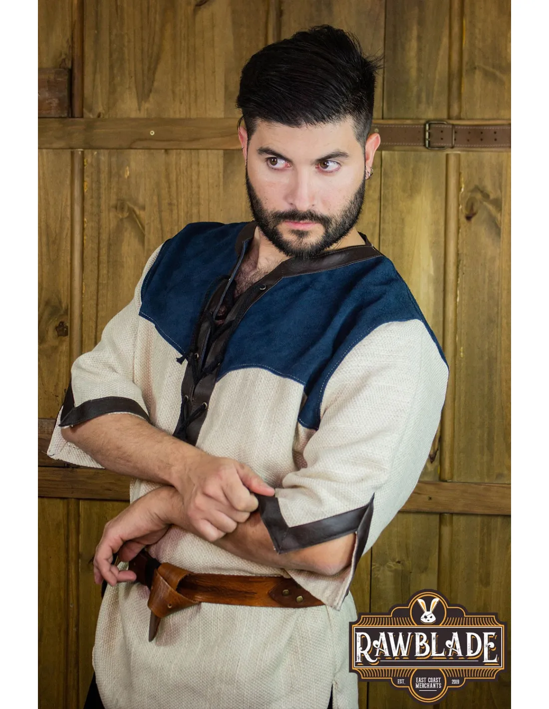 Túnica medieval Deherd en lino - Azul