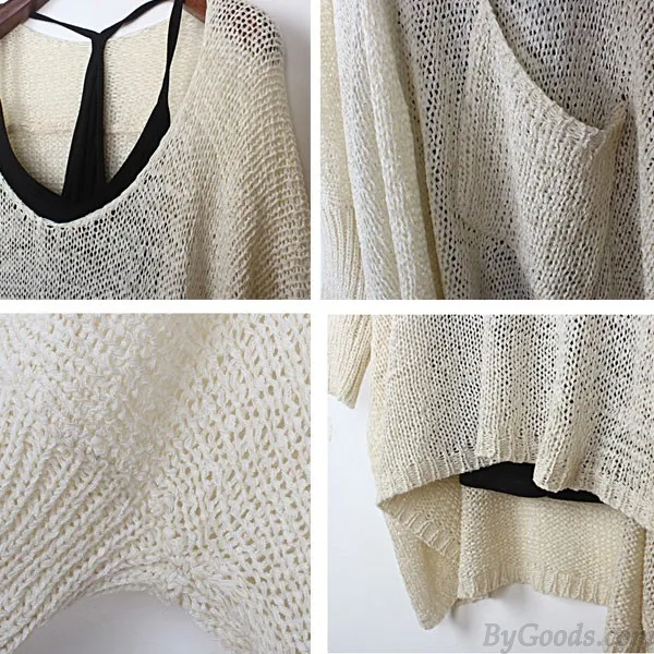 Unique Hollow Out Bat Sleeved Sweater