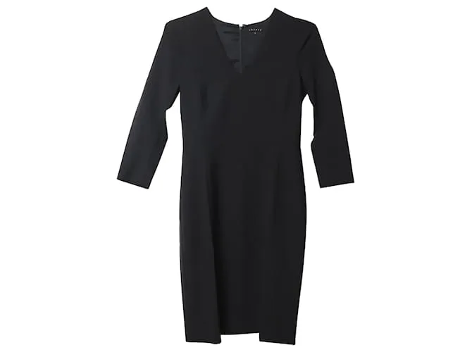 Vestido a la rodilla con escote en pico Theory de lana negra Negro 
