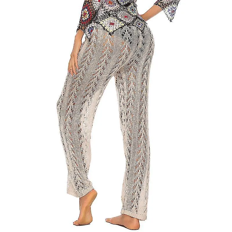 Women's Elastic Waist Pants Summer Beach Straight Leg Hollow